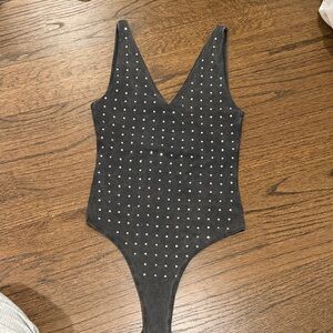 Stylish washed black/grey Studded bodysuit